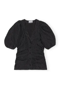 Shop GANNI Jacquard-Bluse Mit V-Ausschnitt Black
