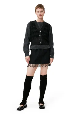 Fashion GANNI Jacquard-Organza-Minirock Mit Perlenfransen Black