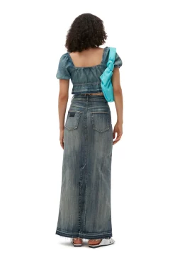 Best GANNI Jeansoberteil Mit Puffarmeln Und Gefarbten Saumen Tint Wash