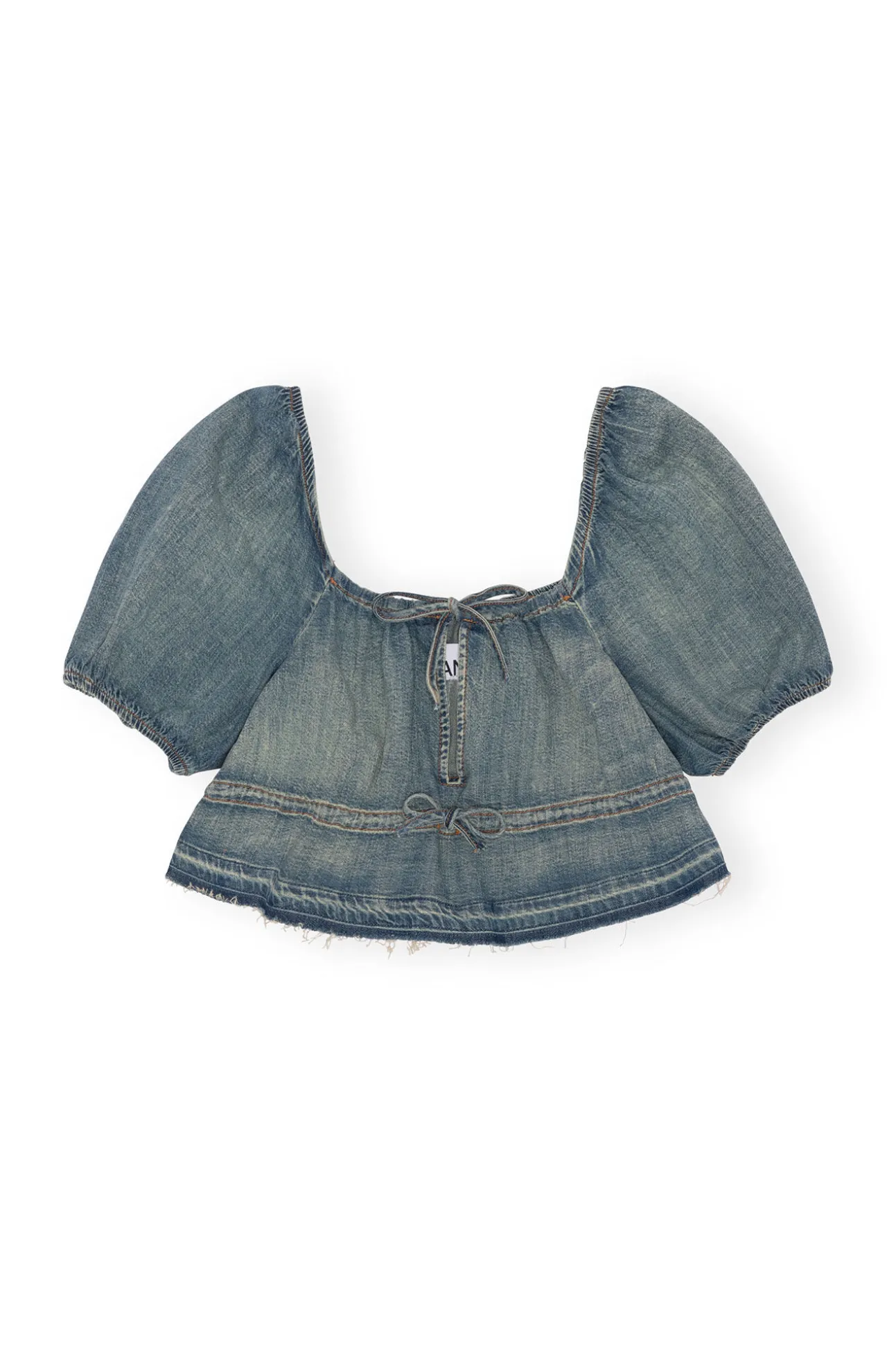 Best GANNI Jeansoberteil Mit Puffarmeln Und Gefarbten Saumen Tint Wash