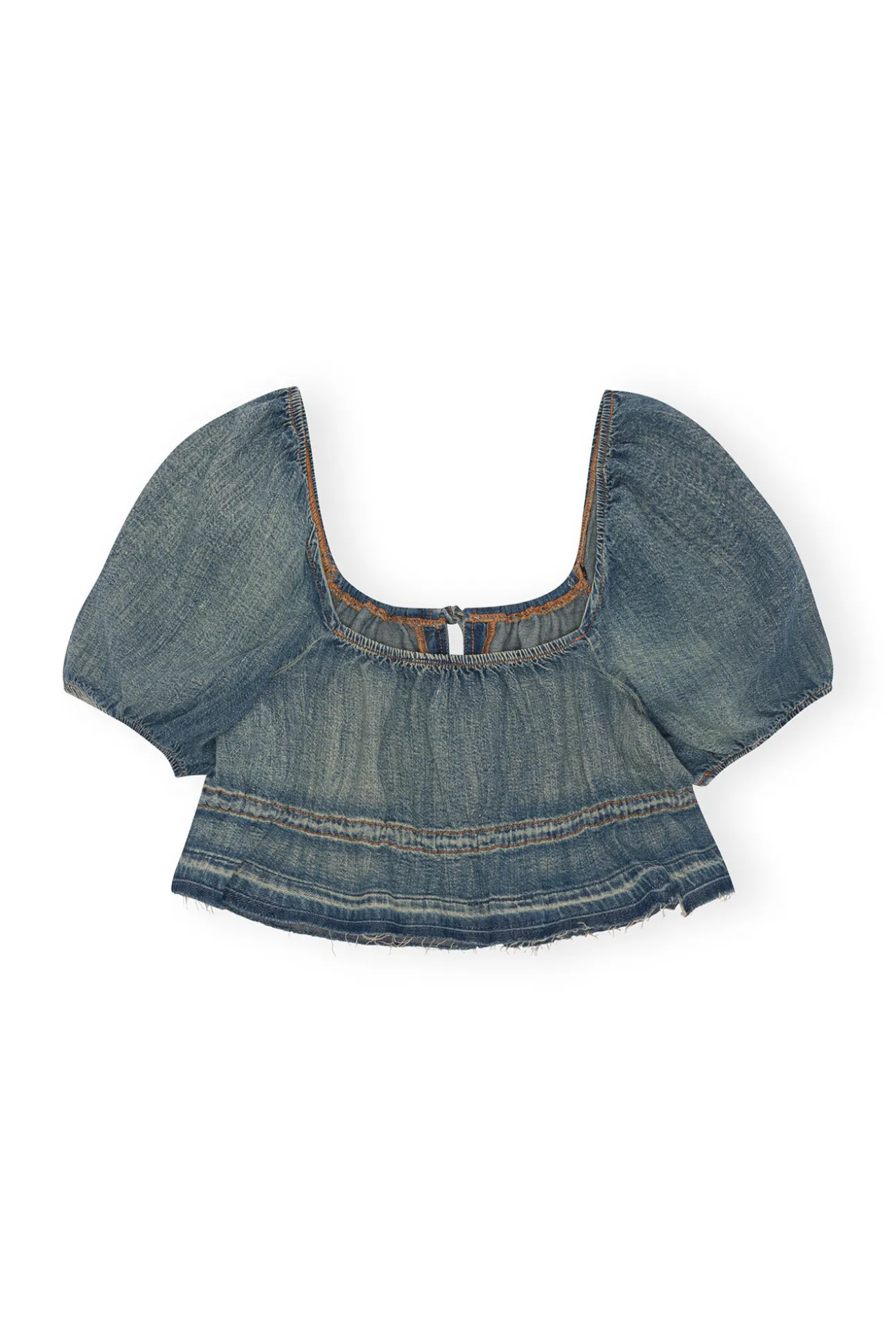 Best GANNI Jeansoberteil Mit Puffarmeln Und Gefarbten Saumen Tint Wash