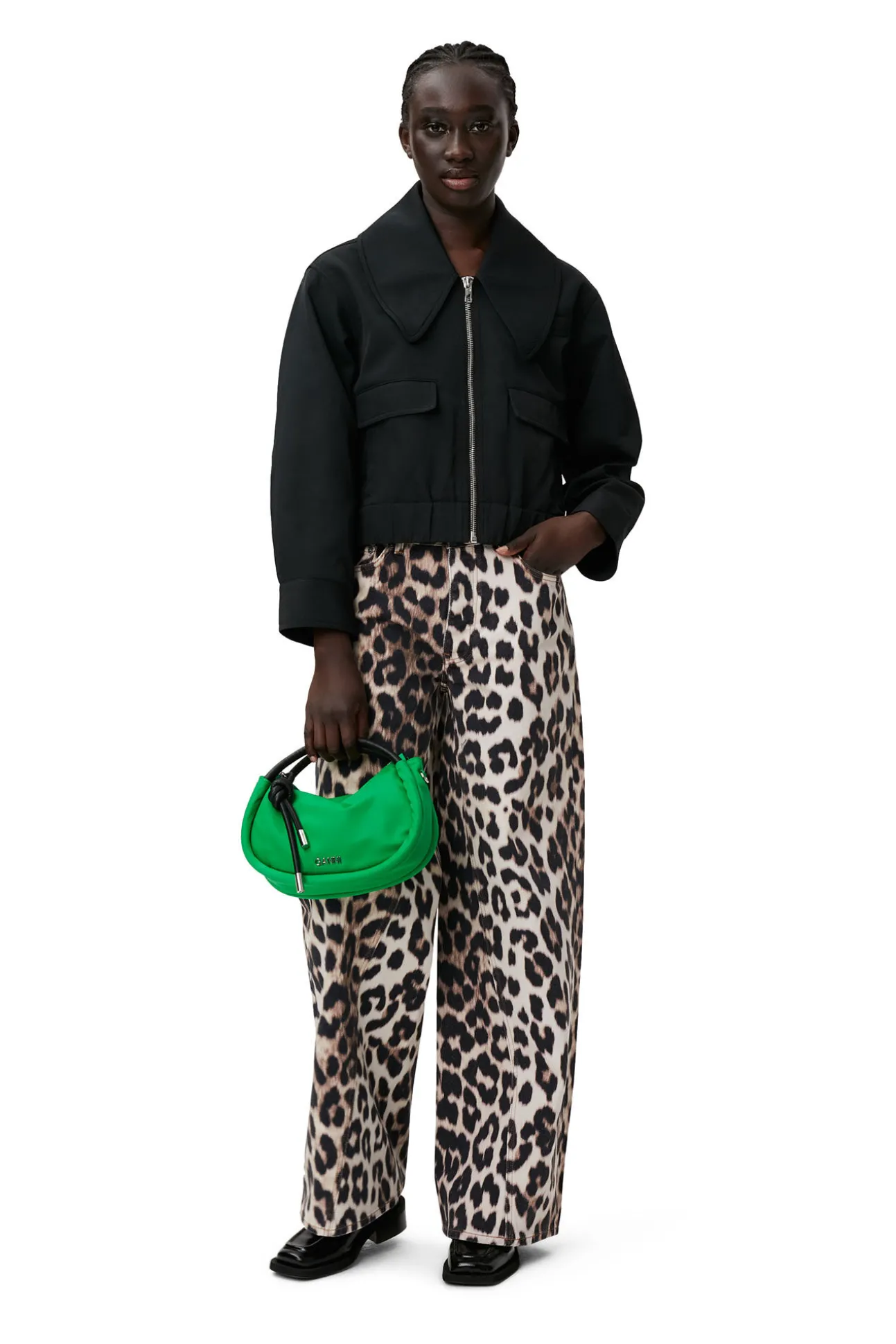 Cheap GANNI Jozey-Leopardenjeans Big Leopard Almond Milk