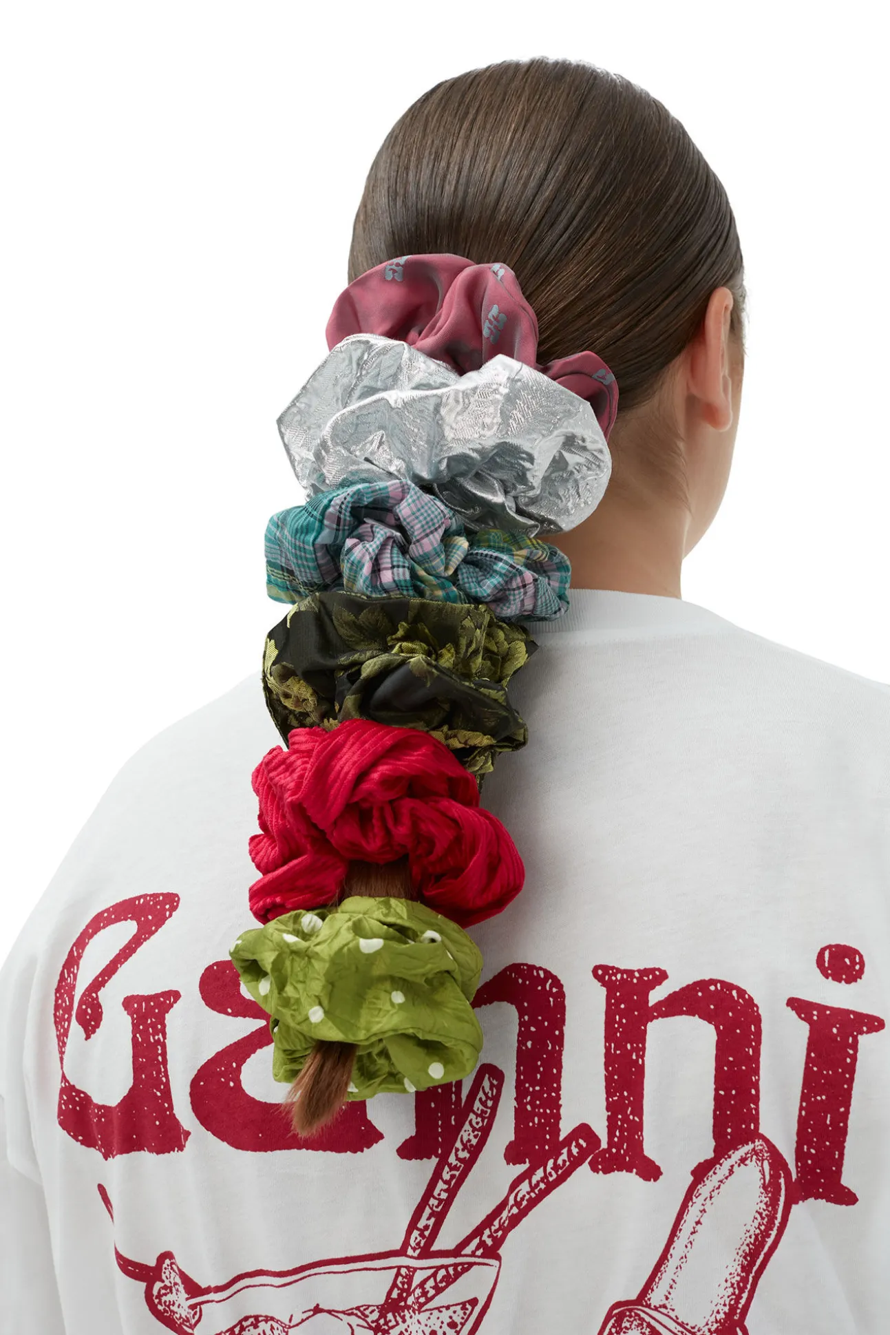 Discount GANNI Kariertes Scrunchie Aus Seersucker Lagoon