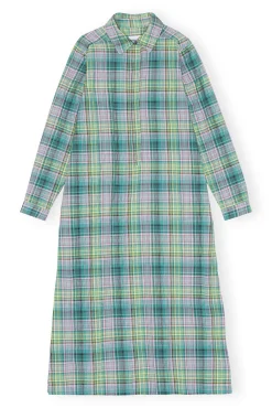 Store GANNI Kariertes Seersucker-Hemdkleid Lagoon