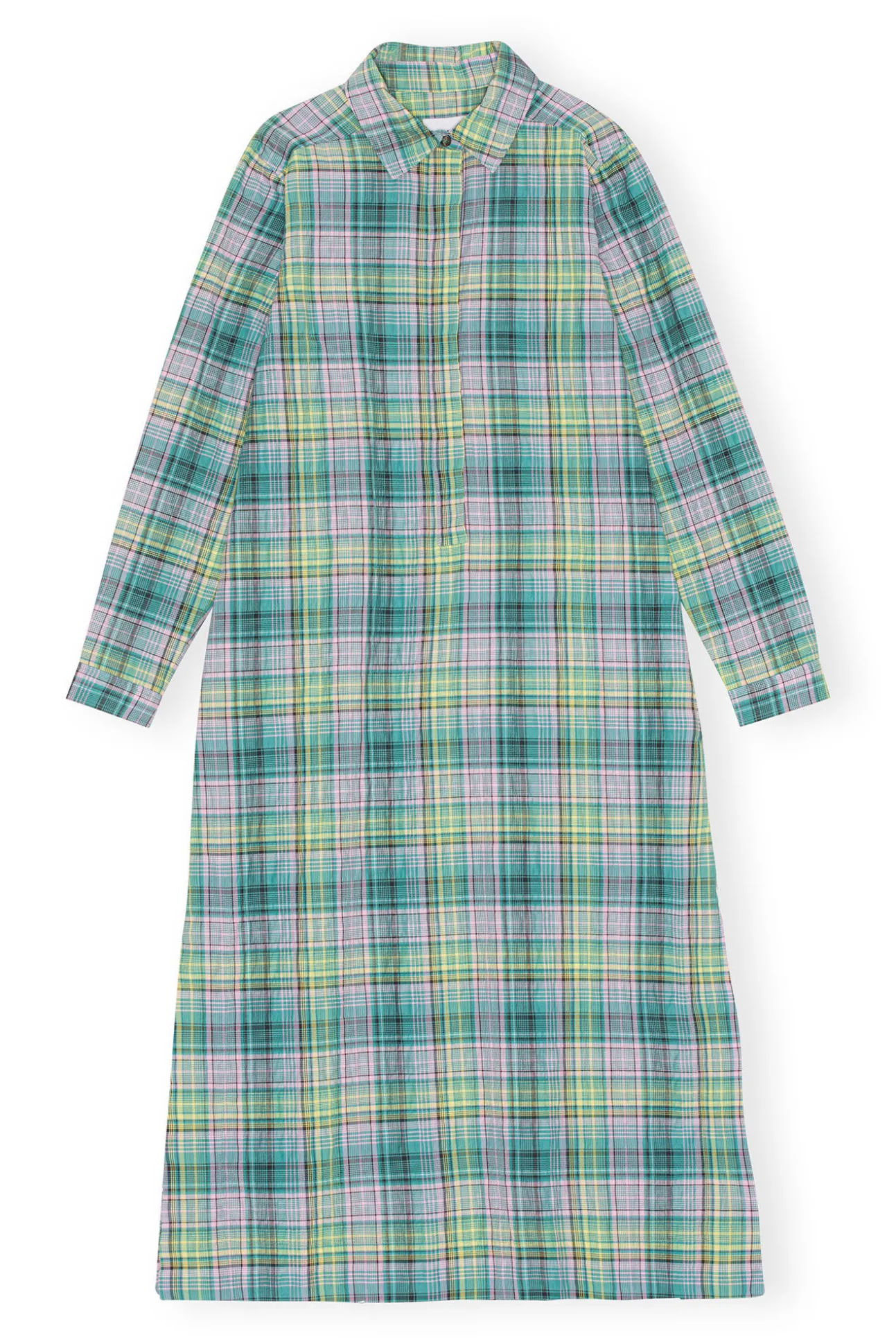 Store GANNI Kariertes Seersucker-Hemdkleid Lagoon