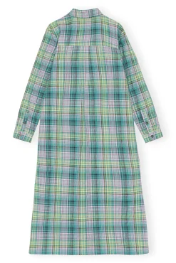 Store GANNI Kariertes Seersucker-Hemdkleid Lagoon