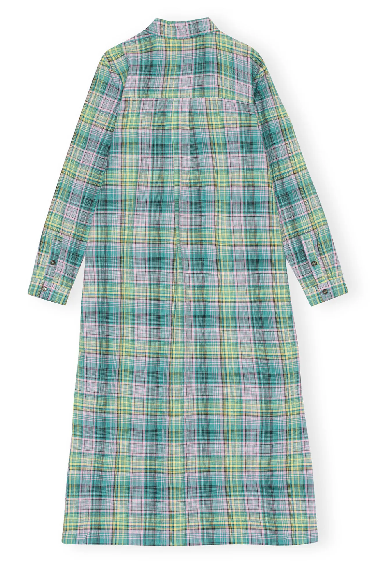 Store GANNI Kariertes Seersucker-Hemdkleid Lagoon