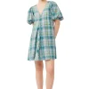 Clearance GANNI Kariertes Seersucker-Minikleid Mit V-Ausschnitt Lagoon