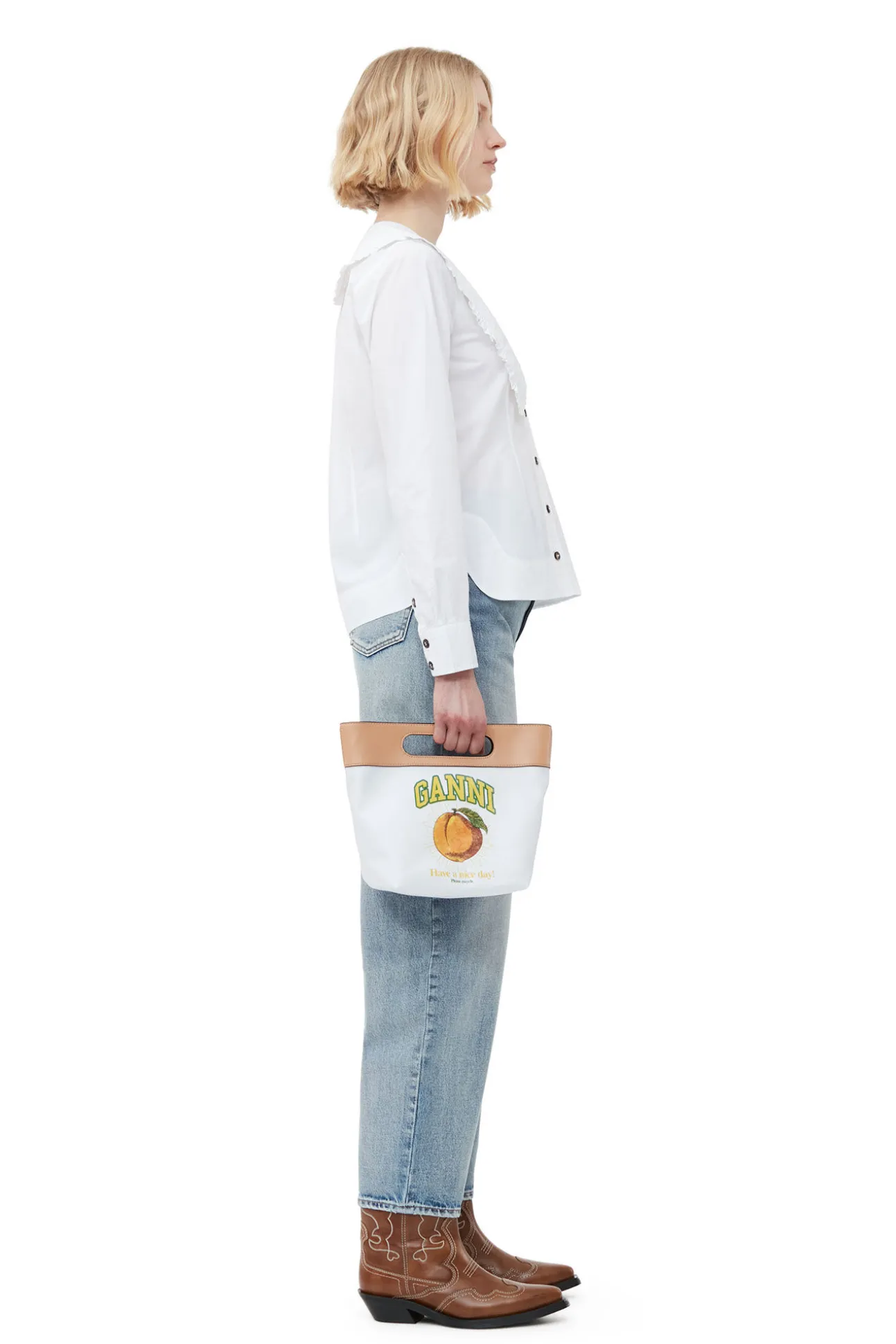 Flash Sale GANNI Kleine Canvas-Tragetasche „Peach“ Egret
