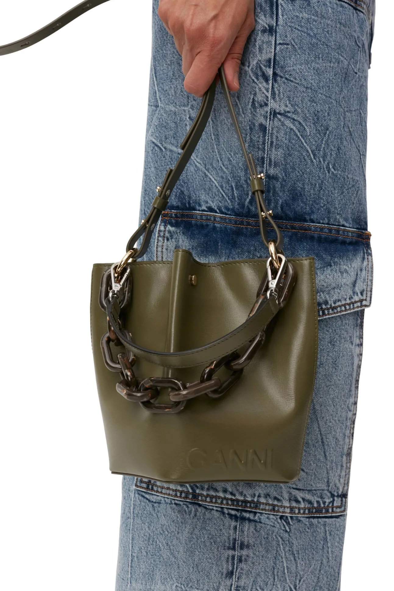 Sale GANNI Kleine Diamond-Bucket-Bag Kalamata