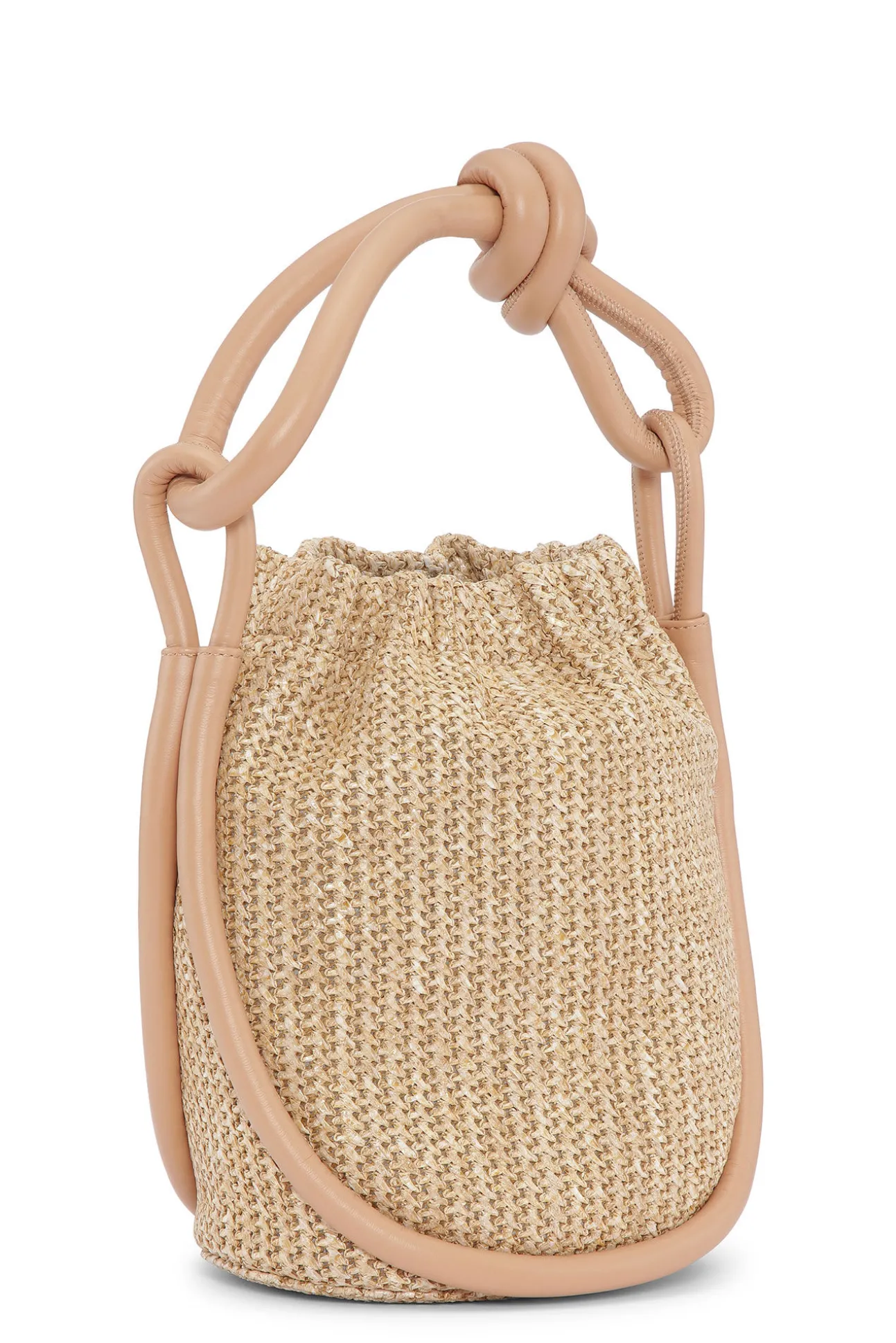 New GANNI Kleine Geknotete Bucket-Bag Aus Raffia Tan