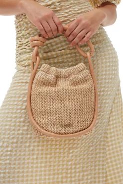 New GANNI Kleine Geknotete Bucket-Bag Aus Raffia Tan