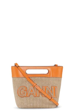 New GANNI Kleine Tragetasche Mit Raffia Kraft Vibrant Orange