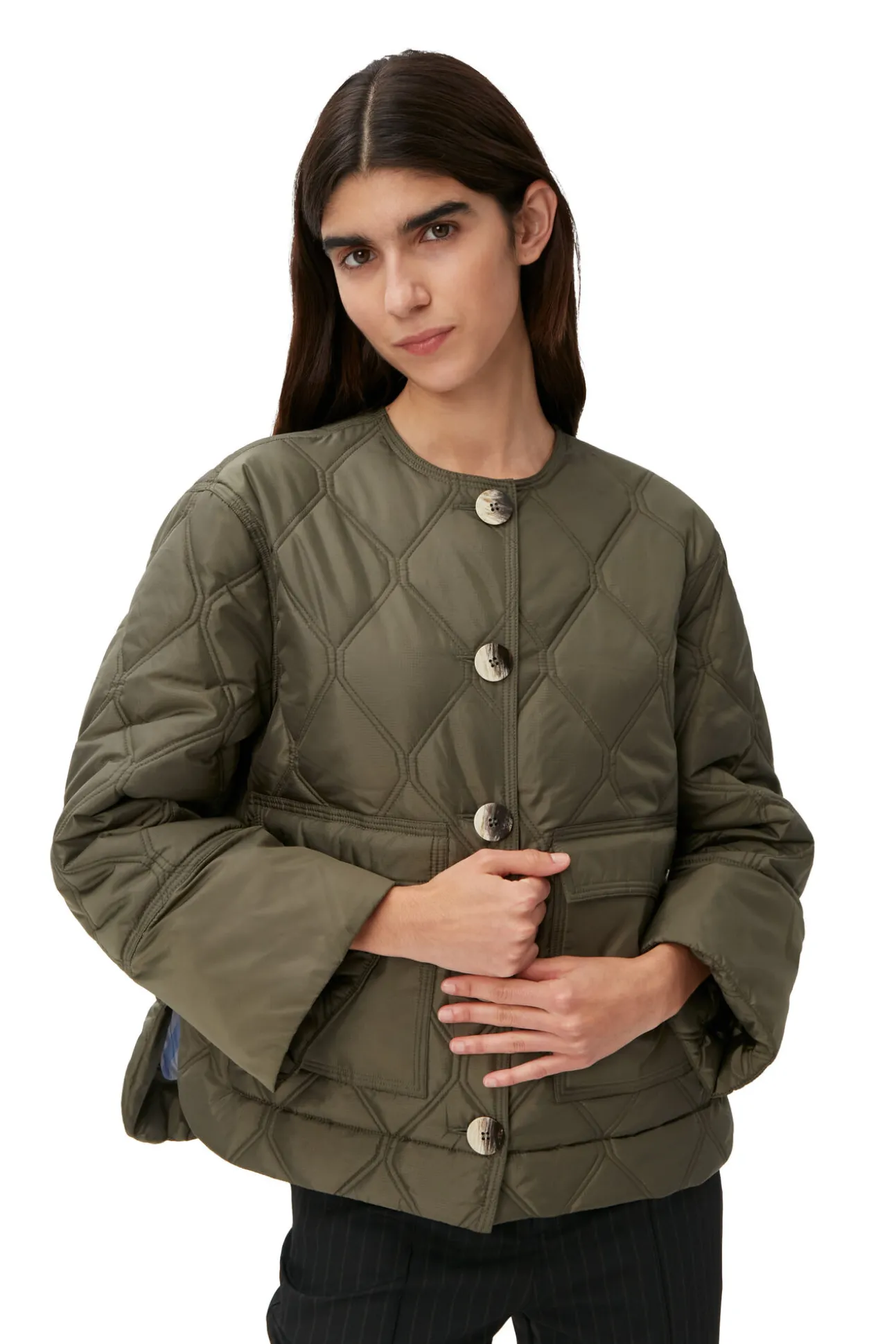 Discount GANNI Kurz Geschnittene Ripstop-Jacke Kalamata