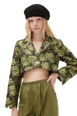 Best Sale GANNI Kurz Geschnittener Anzugblazer Mit Blumenjacquard Lemon Zest