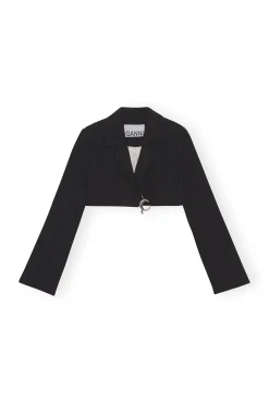 Best GANNI Kurz Geschnittener Blazer Aus Cotton-Anzugstoff Black