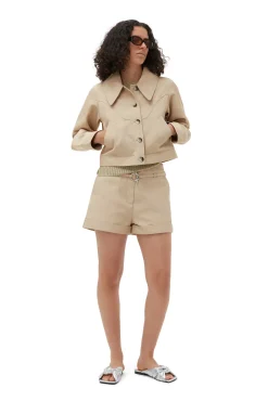 Shop GANNI Kurze Jacke Aus Heavy Twill Pale Khaki