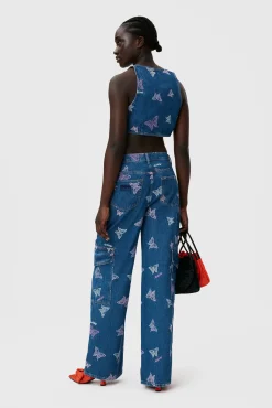 Cheap GANNI Kurzer Geschnittene-Weste Mit Schmetterlingsstickerei Denim
