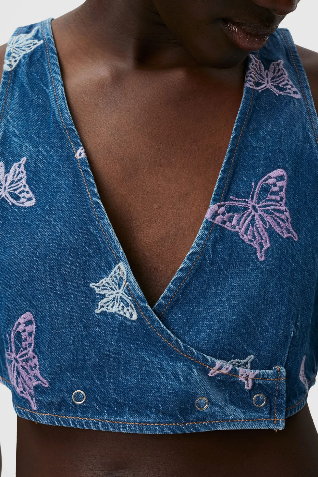 Cheap GANNI Kurzer Geschnittene-Weste Mit Schmetterlingsstickerei Denim