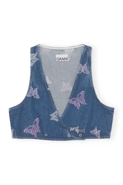 Cheap GANNI Kurzer Geschnittene-Weste Mit Schmetterlingsstickerei Denim
