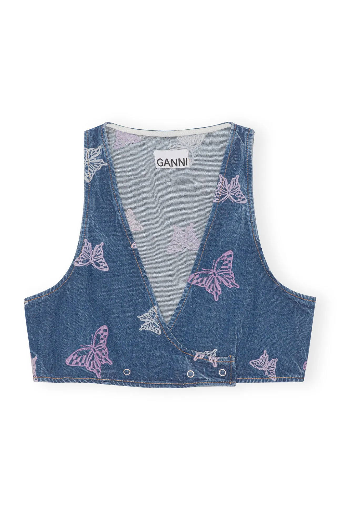Cheap GANNI Kurzer Geschnittene-Weste Mit Schmetterlingsstickerei Denim