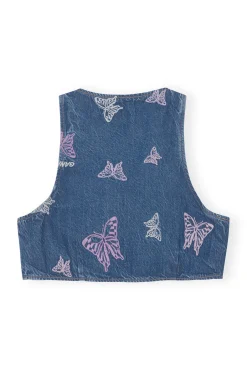 Cheap GANNI Kurzer Geschnittene-Weste Mit Schmetterlingsstickerei Denim