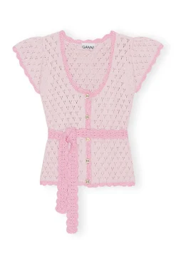 Discount GANNI Lace-Cardigan Mit Kurzen Armeln Pink Tulle