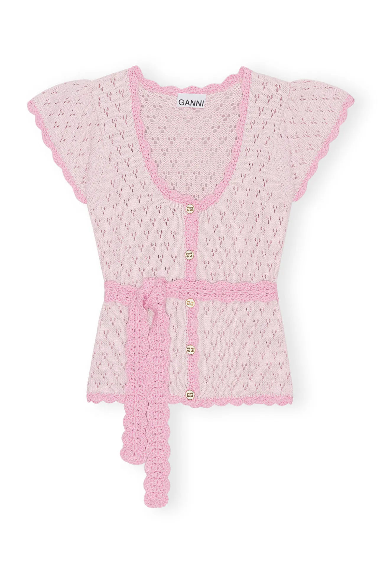 Discount GANNI Lace-Cardigan Mit Kurzen Armeln Pink Tulle