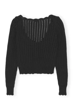 Cheap GANNI Lace-Cardigan Mit Niedrigem O-Ausschnitt Black