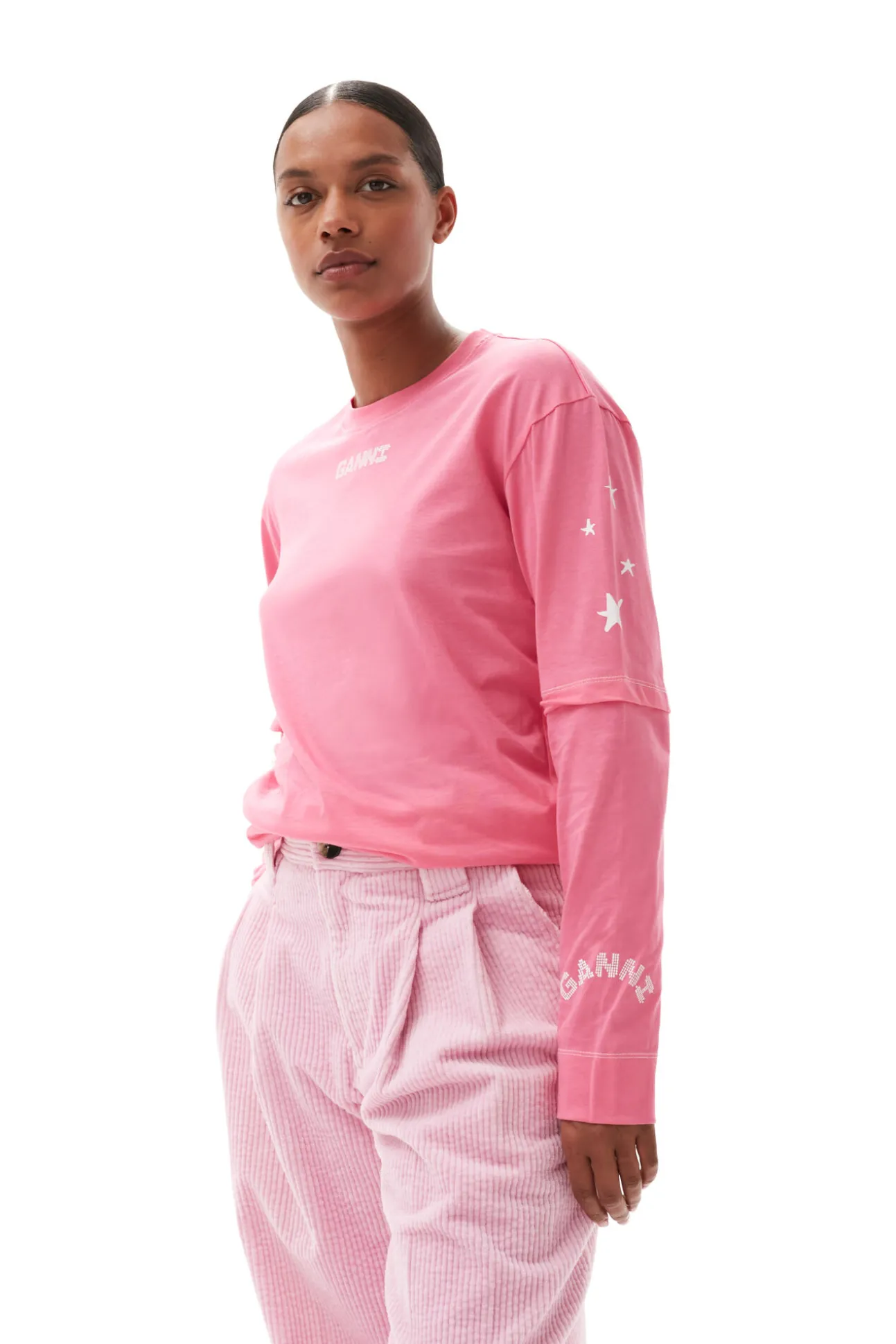 Sale GANNI Langarm-T-Shirt Shocking Pink