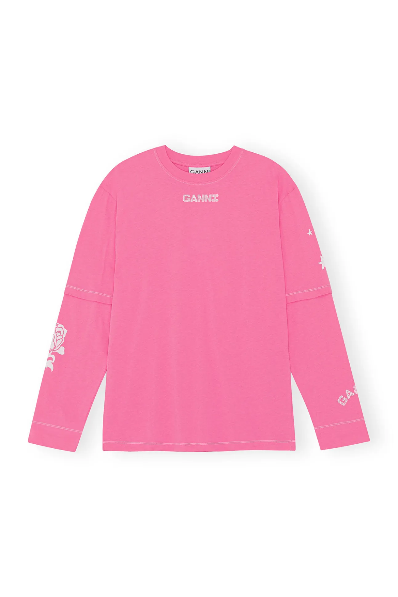 Sale GANNI Langarm-T-Shirt Shocking Pink