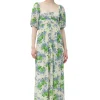 Shop GANNI Langes, Bedrucktes Mesh-Kleid Mit Puffarmeln Egret