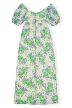 Shop GANNI Langes, Bedrucktes Mesh-Kleid Mit Puffarmeln Egret