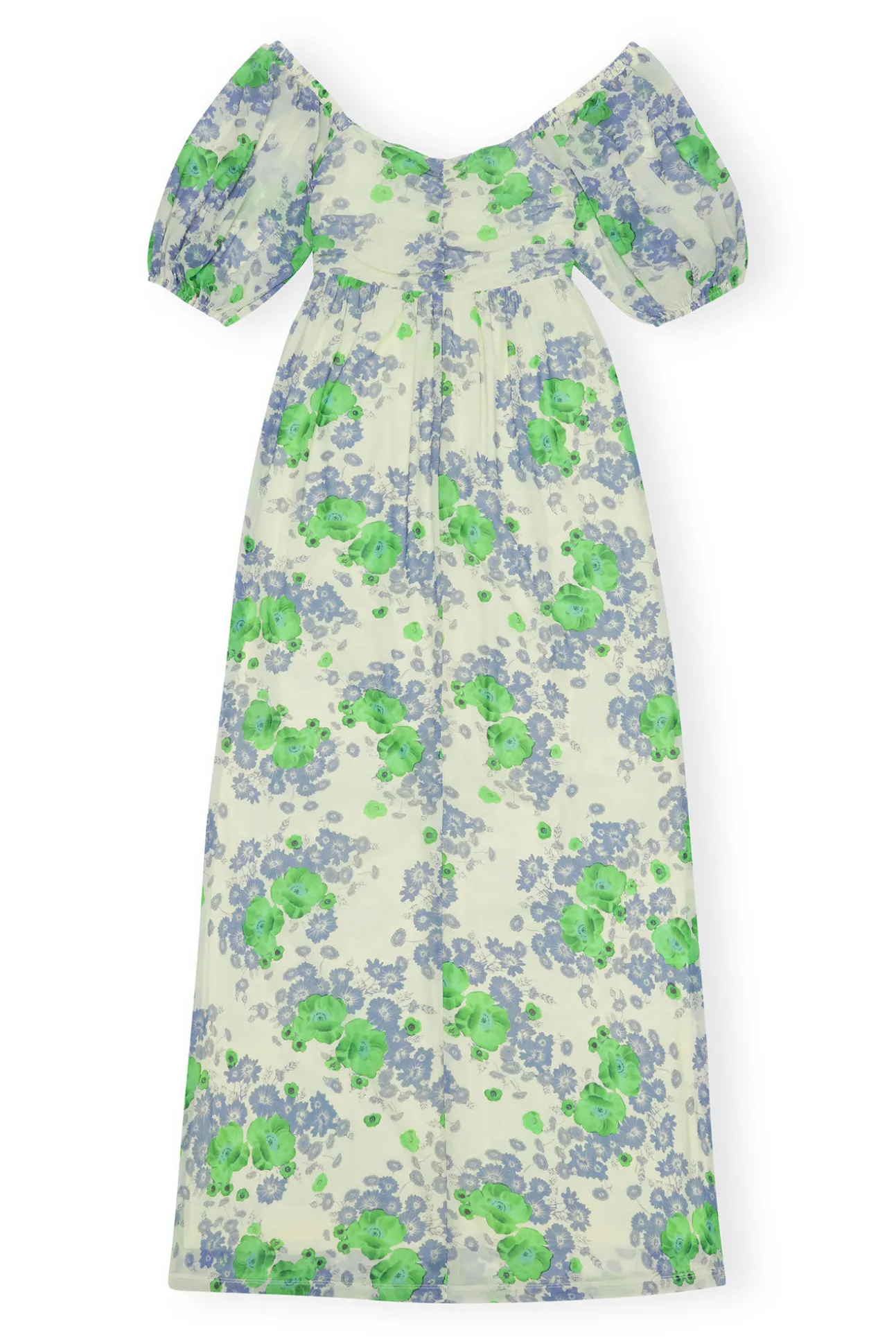 Shop GANNI Langes, Bedrucktes Mesh-Kleid Mit Puffarmeln Egret