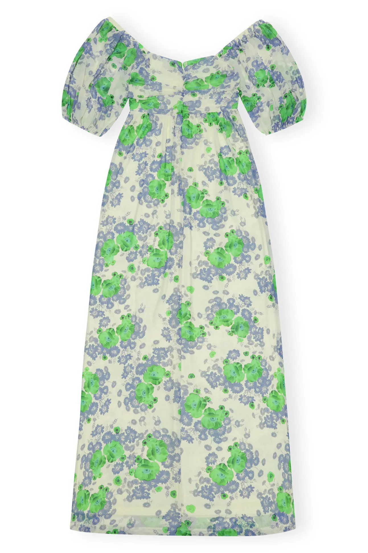 Shop GANNI Langes, Bedrucktes Mesh-Kleid Mit Puffarmeln Egret