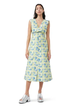 Fashion GANNI Langes 3D-Jacquard-Rhythm-Kleid Mit Kragen Oyster Gray