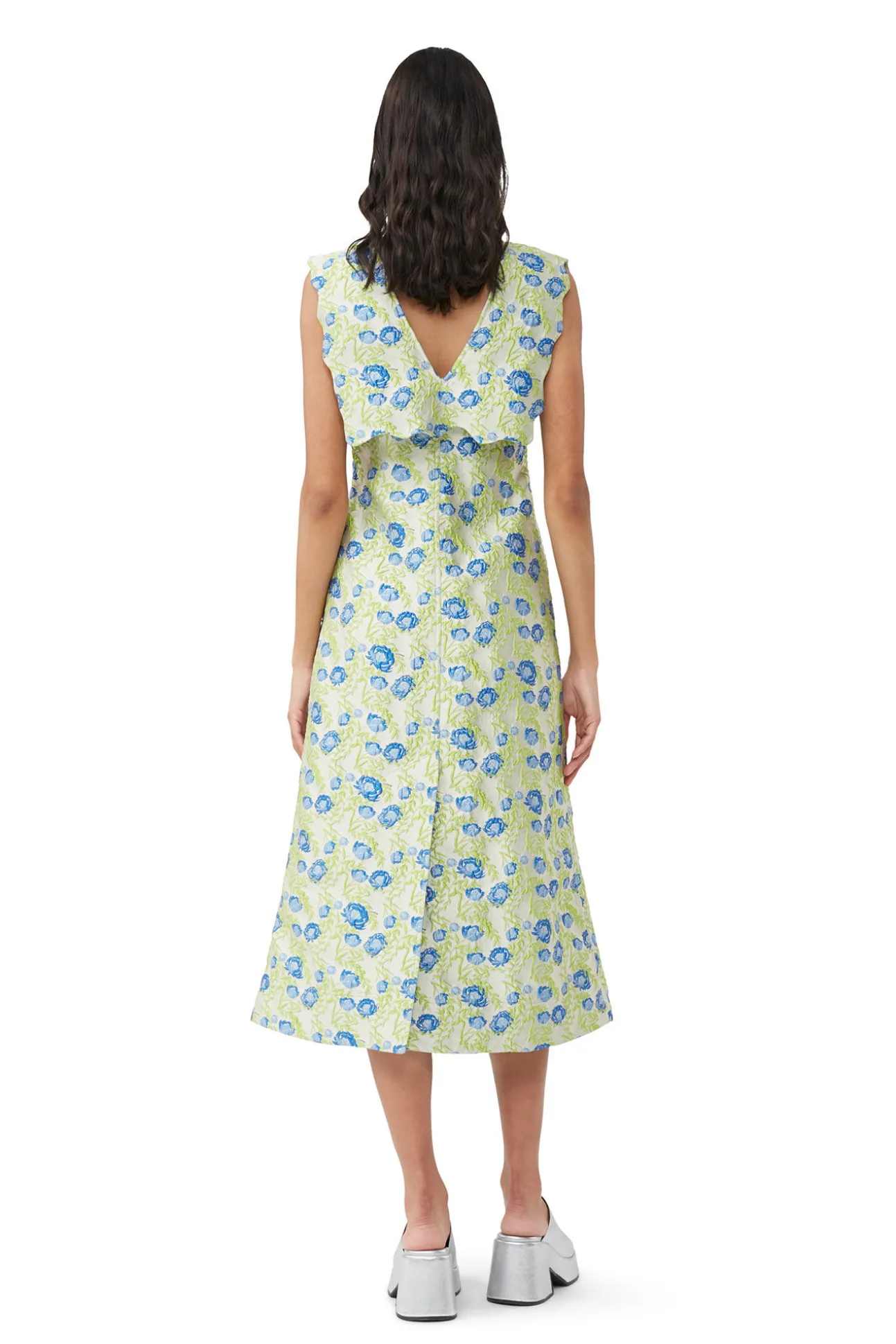 Fashion GANNI Langes 3D-Jacquard-Rhythm-Kleid Mit Kragen Oyster Gray