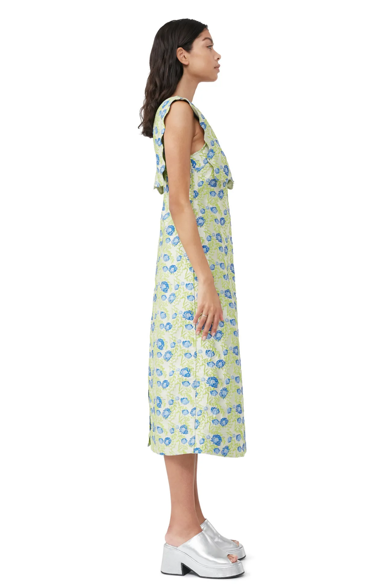 Fashion GANNI Langes 3D-Jacquard-Rhythm-Kleid Mit Kragen Oyster Gray