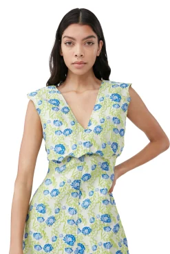 Fashion GANNI Langes 3D-Jacquard-Rhythm-Kleid Mit Kragen Oyster Gray