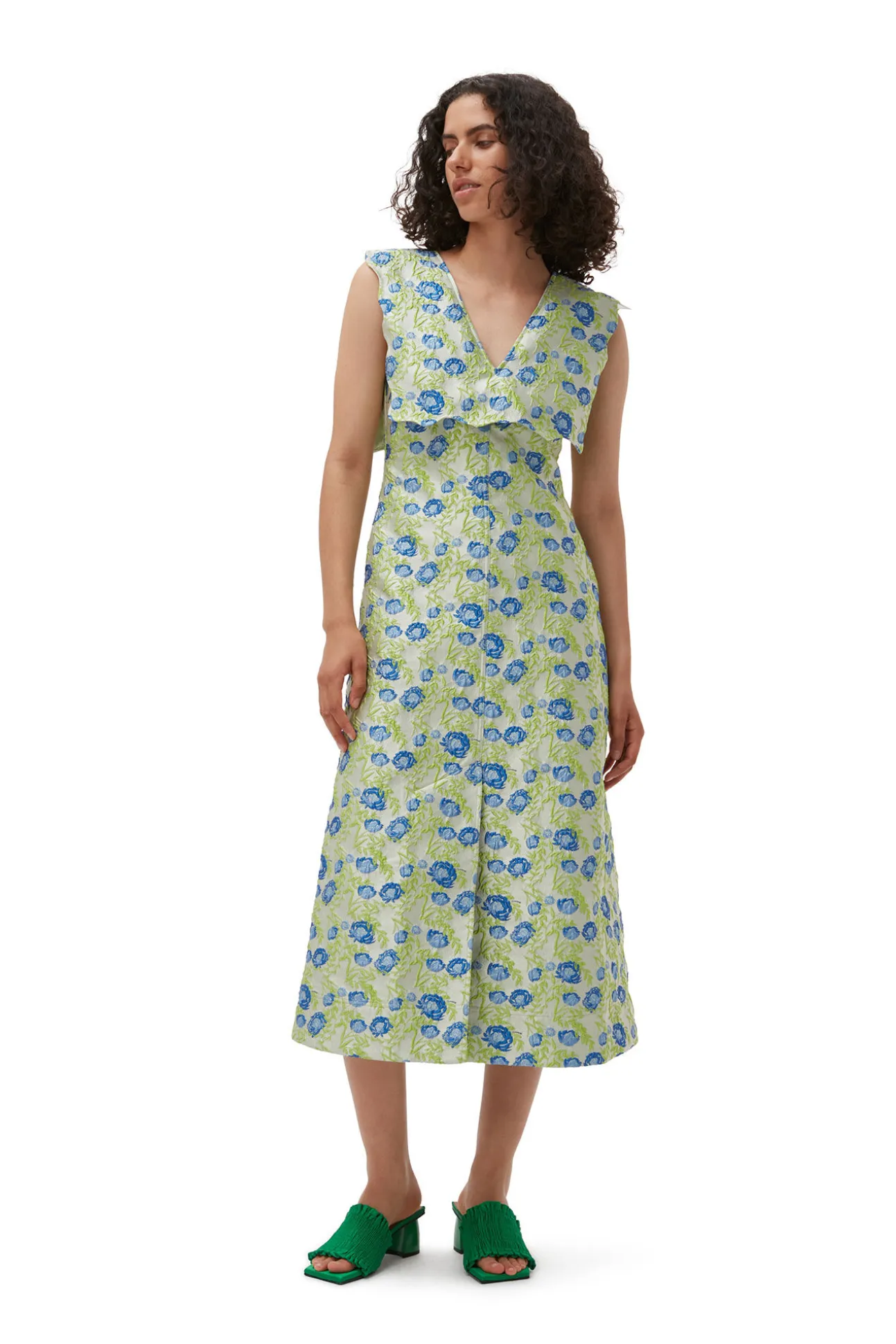 Fashion GANNI Langes 3D-Jacquard-Rhythm-Kleid Mit Kragen Oyster Gray