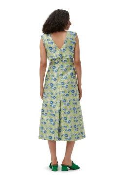Fashion GANNI Langes 3D-Jacquard-Rhythm-Kleid Mit Kragen Oyster Gray