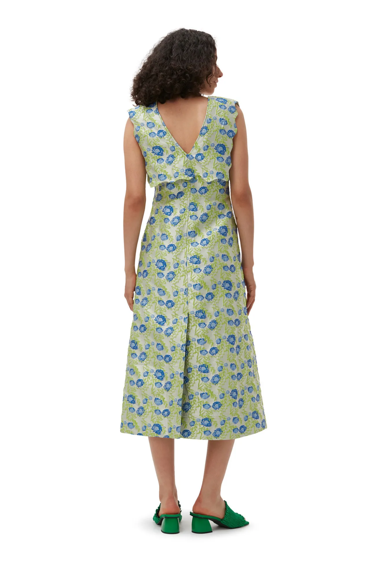 Fashion GANNI Langes 3D-Jacquard-Rhythm-Kleid Mit Kragen Oyster Gray