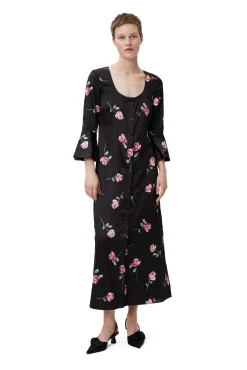 Clearance GANNI Langes Gewelltes Satinkleid Black