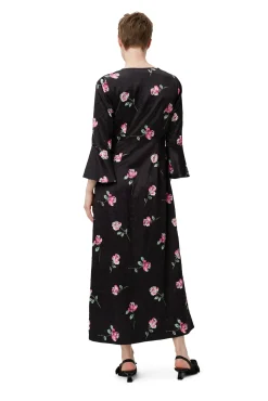 Clearance GANNI Langes Gewelltes Satinkleid Black