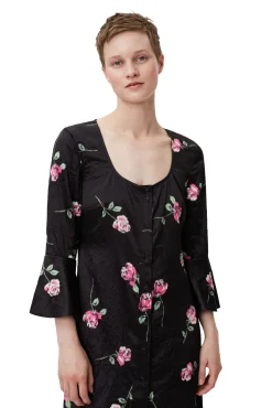 Clearance GANNI Langes Gewelltes Satinkleid Black