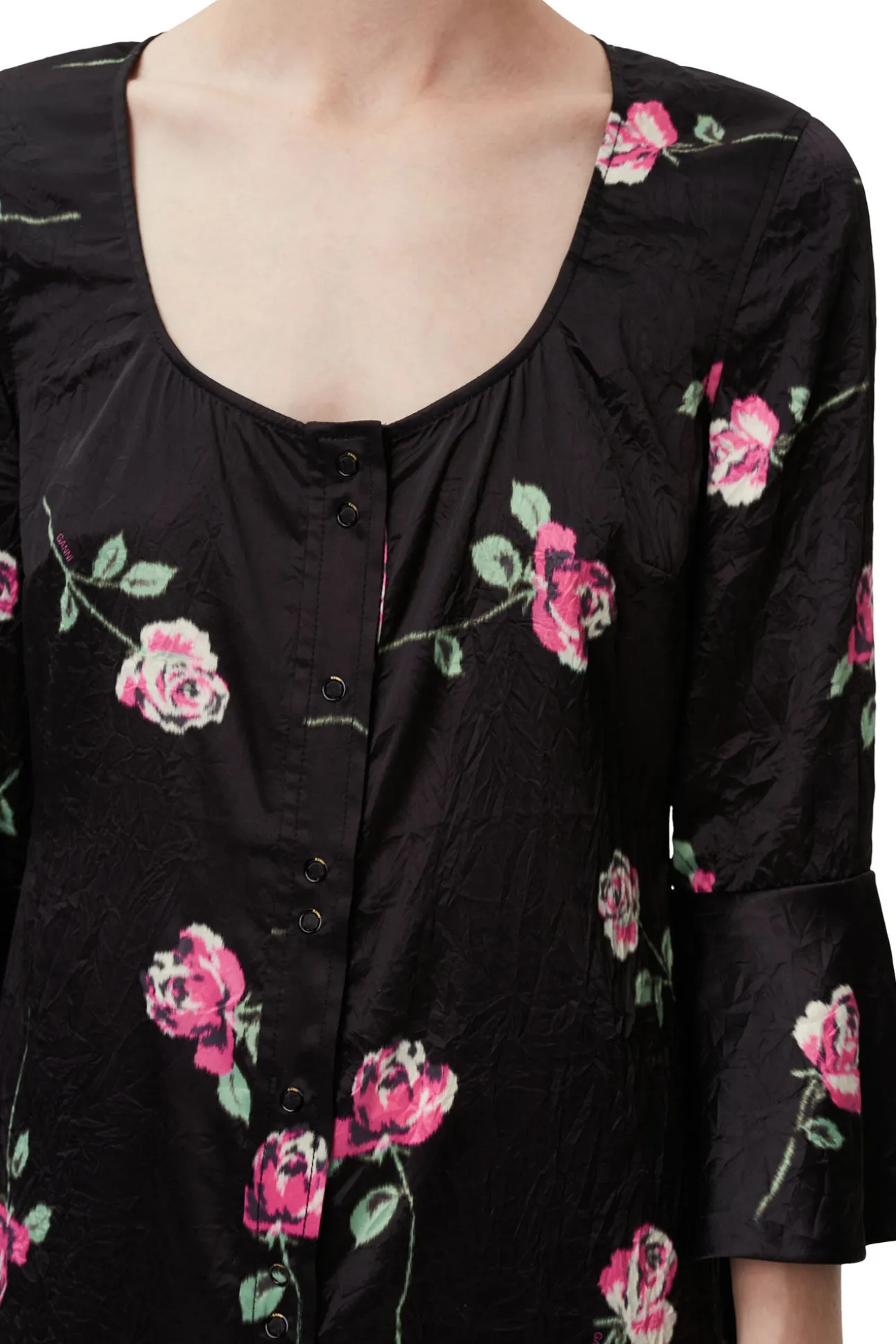 Clearance GANNI Langes Gewelltes Satinkleid Black