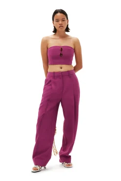 Clearance GANNI Lassige, Plissierte Sommer-Anzughose Purple Wine