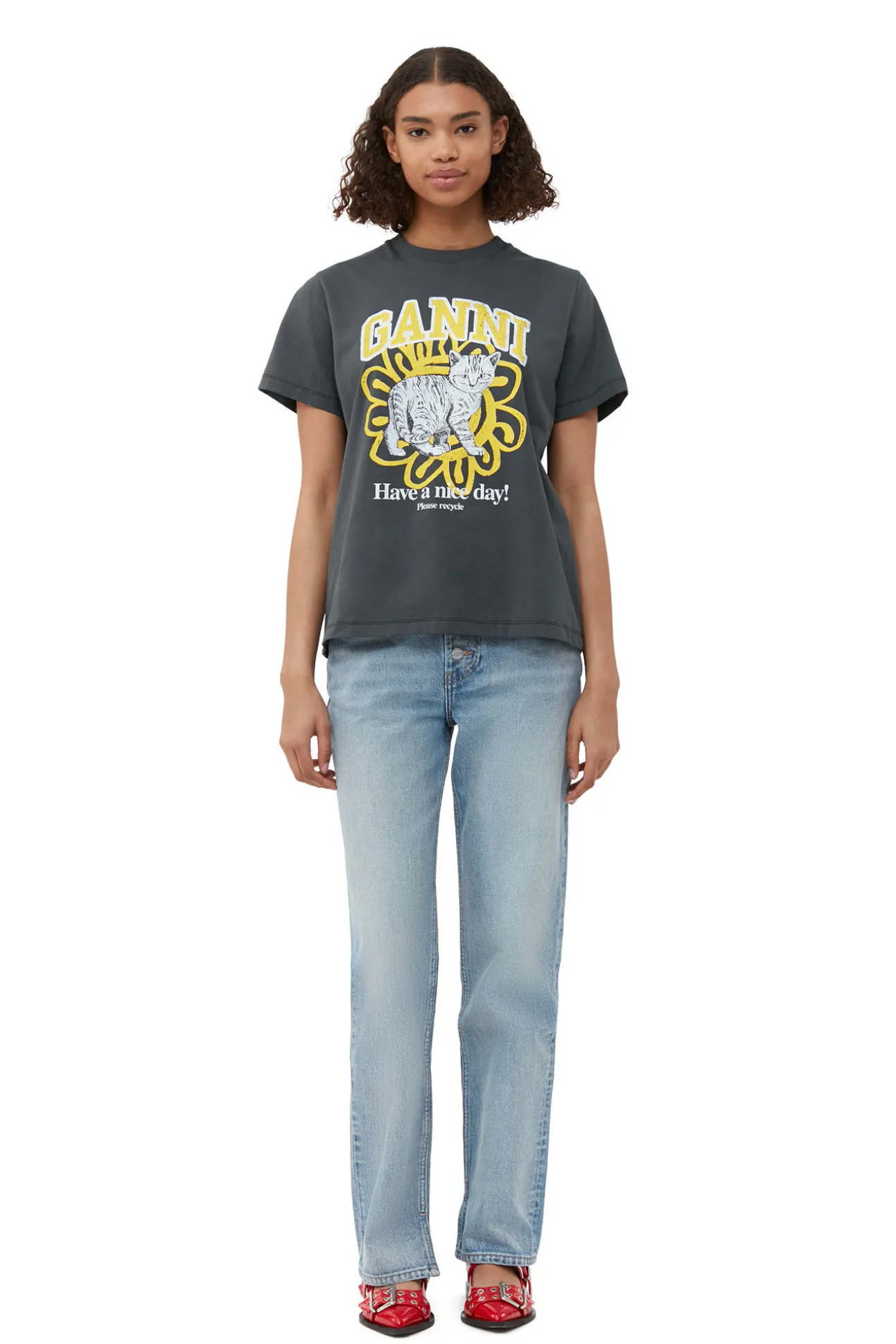 Flash Sale GANNI Lassiges Cat-T-Shirt Volcanic Ash