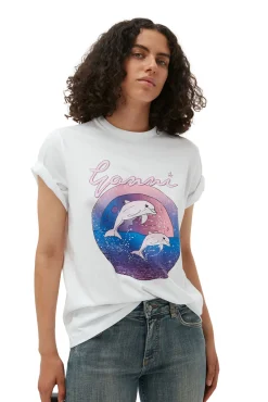 Shop GANNI Lassiges Dolphin-T-Shirt Bright White
