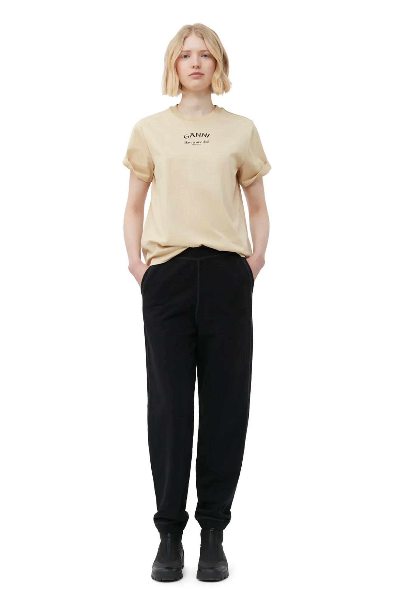 Hot GANNI Lassiges -T-Shirt Pale Khaki